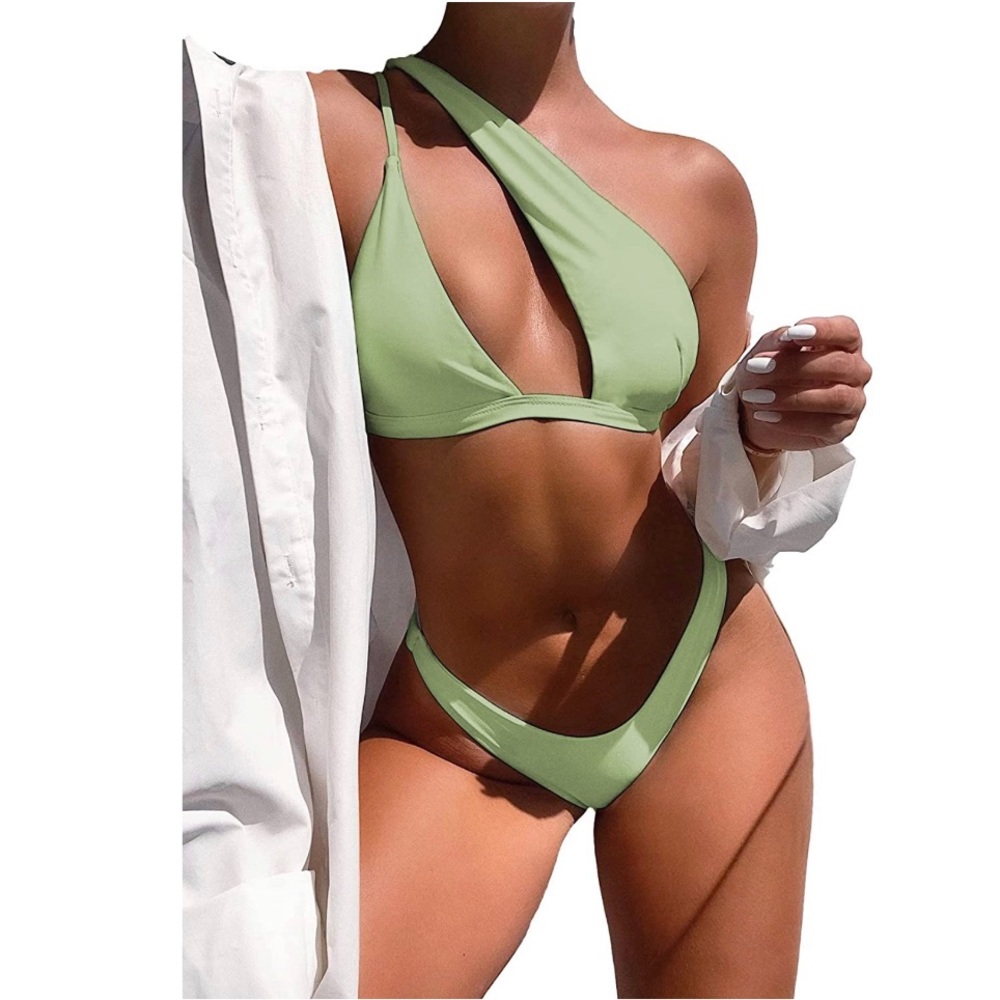 NWT 2 Piece One Shoulder Bikini Set | Asym. Underwire Top High Cut Bottoms large